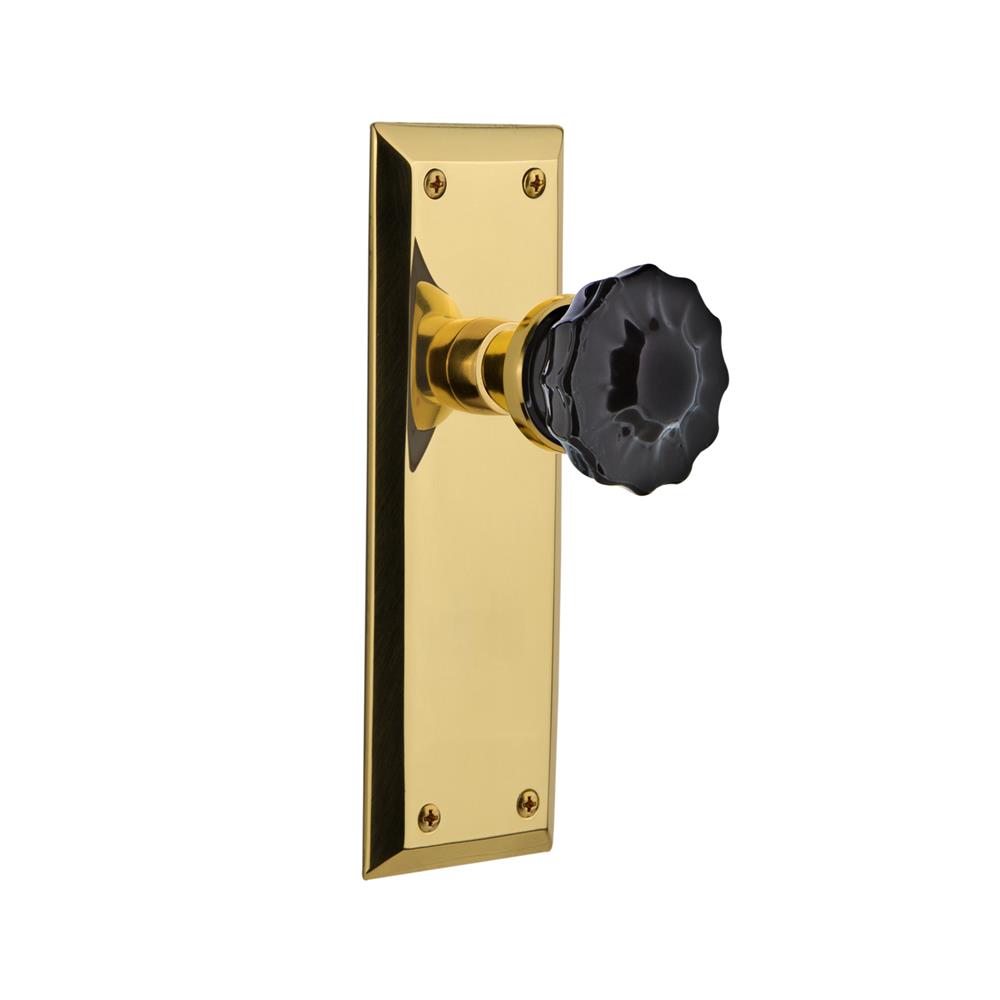 Nostalgic Warehouse NYKCRB Colored Crystal New York Plate Single Dummy Crystal Black Glass Door Knob in Polished Brass